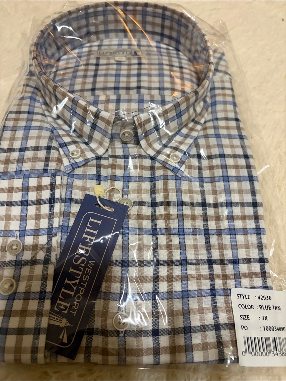 Westport Blue and Tan Plaid Button-Down Shirt